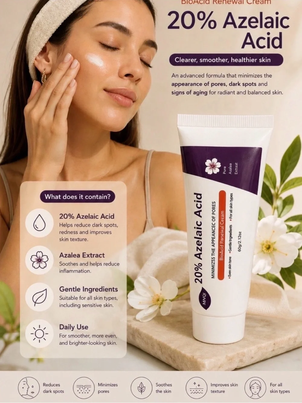 20% Azelaic Acid Renewal Cream - Gentle Skin Renewal (White)